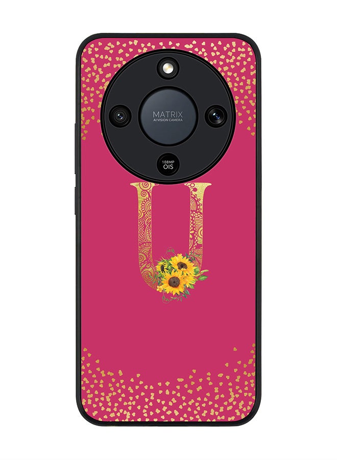 For Honor X9d / Magic8 Lite / X70 Case,Slim fit Camera Protection, Shockproof Thin Phone cover  - Custom Floral Monogram - U ( Deep Pink )